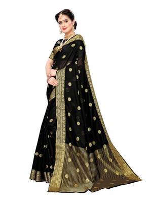 Black Woven Cotton Silk Saree With Blouse 2