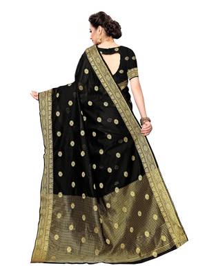 Black Woven Cotton Silk Saree With Blouse 4