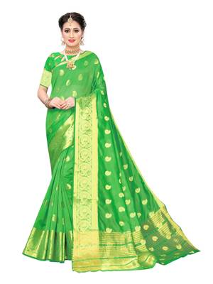 Green woven chanderi silk saree with blouse 1