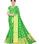 Green woven chanderi silk saree with blouse