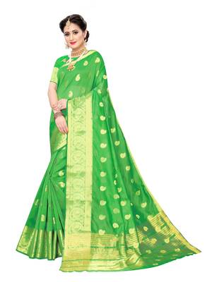 Green woven chanderi silk saree with blouse 2