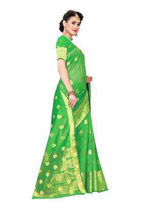 Green woven chanderi silk saree with blouse 3