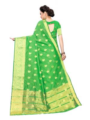 Green woven chanderi silk saree with blouse 4