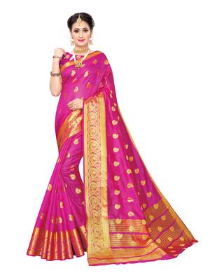 Pink woven chanderi silk saree with blouse 1