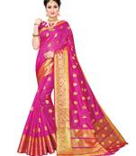 Pink woven chanderi silk saree with blouse