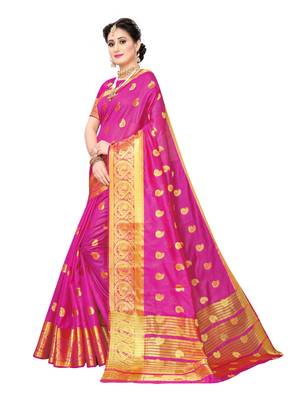 Pink woven chanderi silk saree with blouse 2