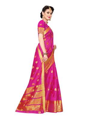 Pink woven chanderi silk saree with blouse 3
