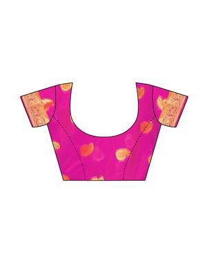 Pink woven chanderi silk saree with blouse 5