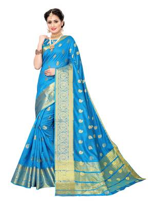 Blue Woven Chanderi Silk Saree With Blouse 1