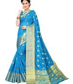 Blue Woven Chanderi Silk Saree With Blouse