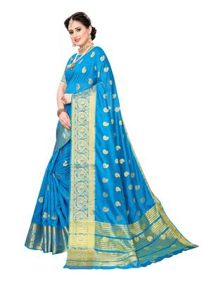 Blue Woven Chanderi Silk Saree With Blouse 2