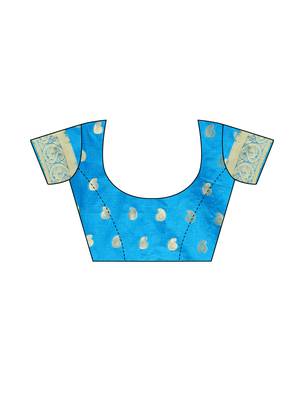 Blue Woven Chanderi Silk Saree With Blouse 5