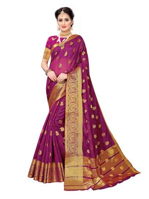 Purple Woven Chanderi Silk Saree With Blouse 1