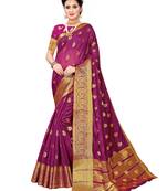 Purple Woven Chanderi Silk Saree With Blouse