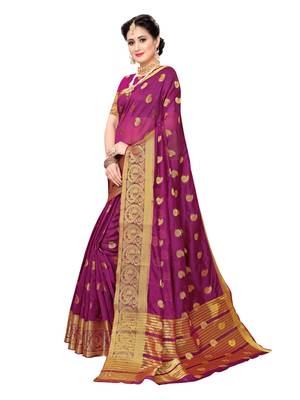 Purple Woven Chanderi Silk Saree With Blouse 2