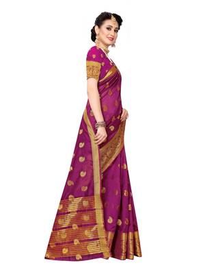 Purple Woven Chanderi Silk Saree With Blouse 3
