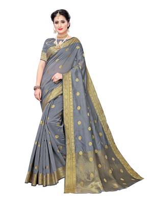 Grey Woven Cotton Silk Saree With Blouse 1