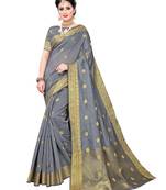 Grey Woven Cotton Silk Saree With Blouse