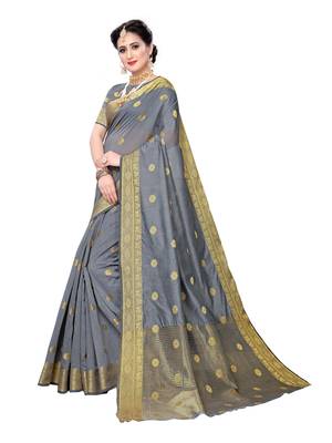 Grey Woven Cotton Silk Saree With Blouse 2