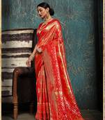 Red woven kanchipuram silk saree with blouse