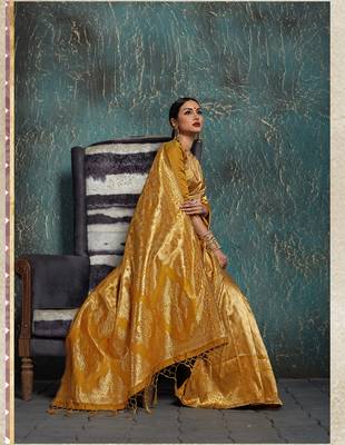 Gold woven kanchipuram silk saree with blouse 2