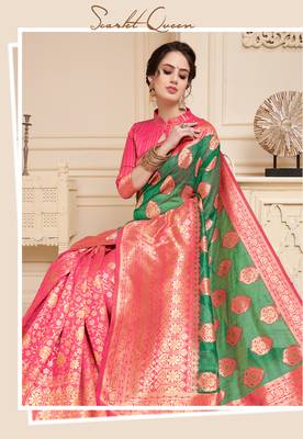 Multicolor woven linen saree with blouse 2