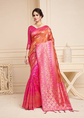 Multicolor woven linen saree with blouse 1