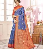 Multicolor woven banarasi silk saree with blouse