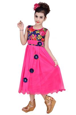 Pink Embroidered Net Kids Girl Gowns 2