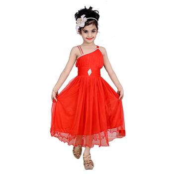Red Embroidered Net Kids Girl Gowns 1