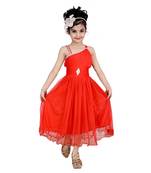 Red Embroidered Net Kids Girl Gowns