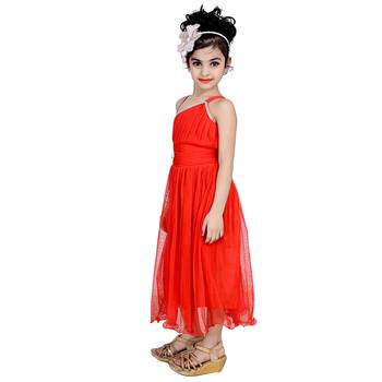 Red Embroidered Net Kids Girl Gowns 2
