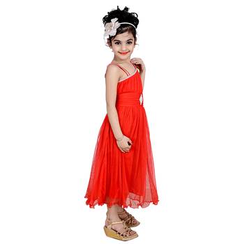 Red Embroidered Net Kids Girl Gowns 3