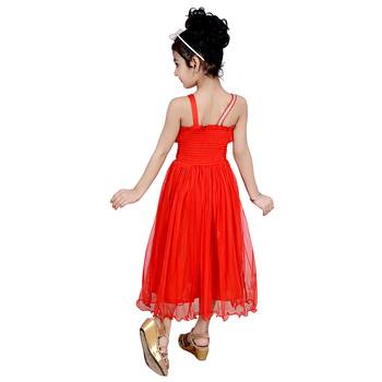 Red Embroidered Net Kids Girl Gowns 4