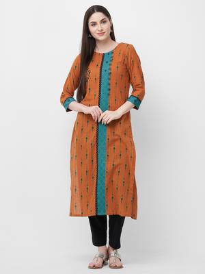 Brown printed cotton ethnic-kurtis 1