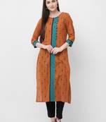 Brown printed cotton ethnic-kurtis