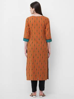 Brown printed cotton ethnic-kurtis 2