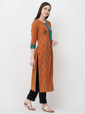 Brown printed cotton ethnic-kurtis 3