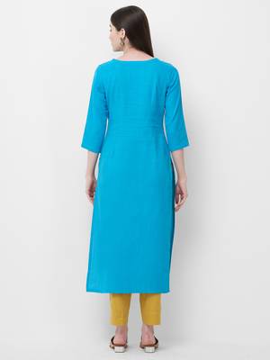 Turquoise embroidered cotton ethnic-kurtis 2