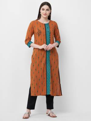 Brown printed cotton ethnic-kurtis 4
