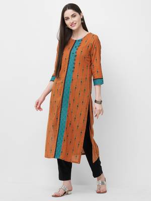 Brown printed cotton ethnic-kurtis 5