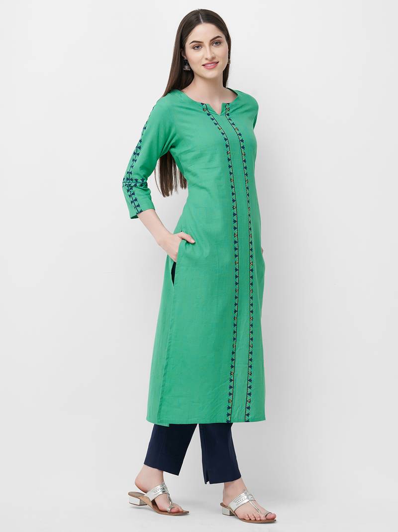 Green printed cotton ethnickurtis DISHA 3141445