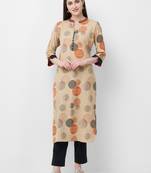 Beige printed cotton ethnic-kurtis