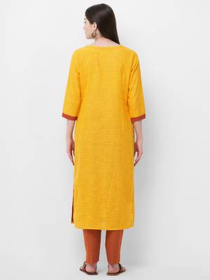 Yellow embroidered cotton ethnic-kurtis 2