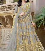 Grey Resham Embroidery Net Salwar