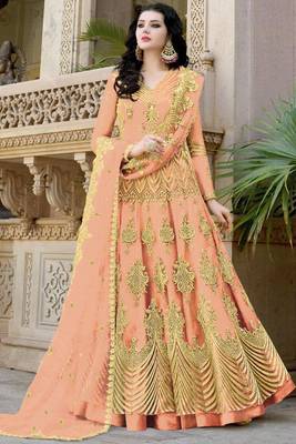 Peach Resham Embroidery Net Salwar 1