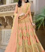 Peach Resham Embroidery Net Salwar