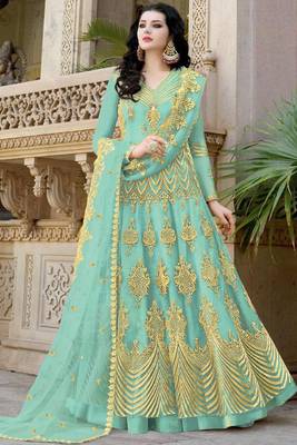 Sky Blue Resham Embroidery Net Salwar 1