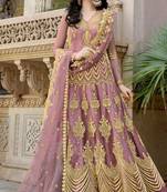Pink Resham Embroidery Net Salwar