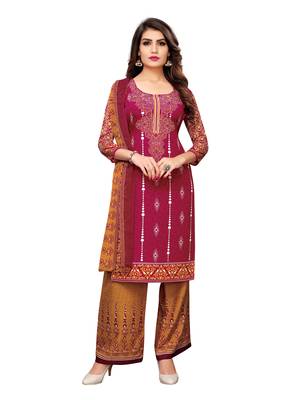 Maroon printed crepe salwar 1